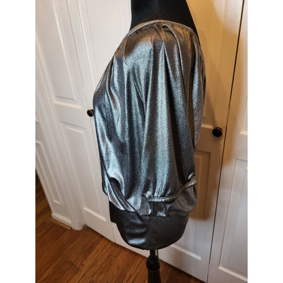 INC Vintage Y2k Silver Metallic Pleated Bubble Top PM Glam Party Retro New Year - Picture 9 of 10